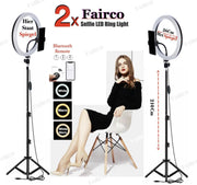 2Pcs Selfie LED Ring Lamp 26Cm met Spiegel en Statief 210 CM hoog Inclusief Bluetooth afstandsbediening en Telefoonhouder - Smartphone Tripod - LED Ringlamp - Ring Light - flitser - Make-up light - Studiolamp – Fairco
