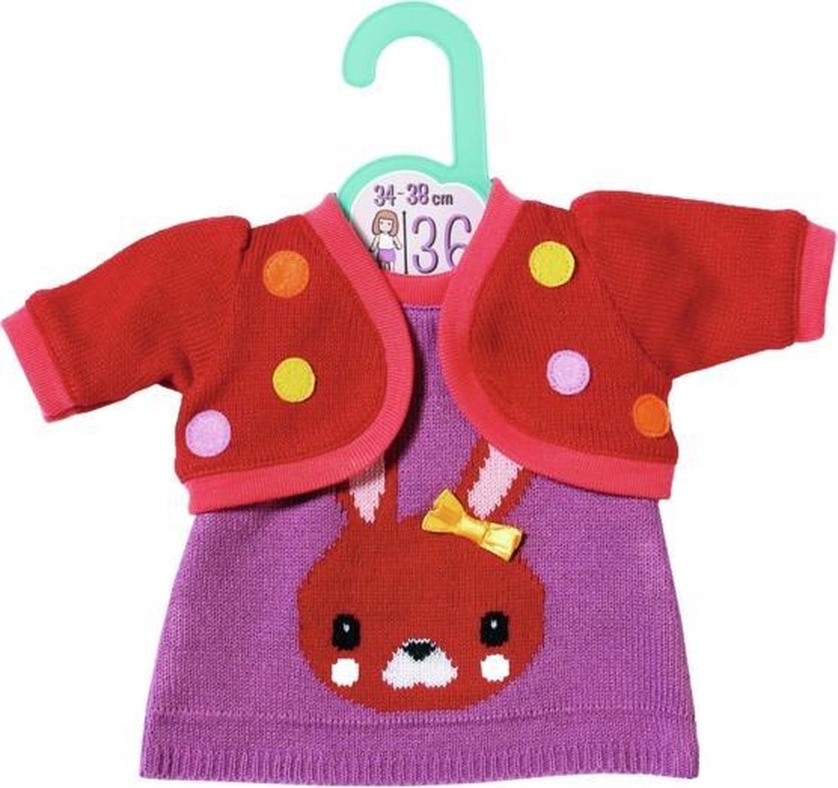 Dolly Moda Gebreide Jurk Met Jasje 36 Cm Rood/paars