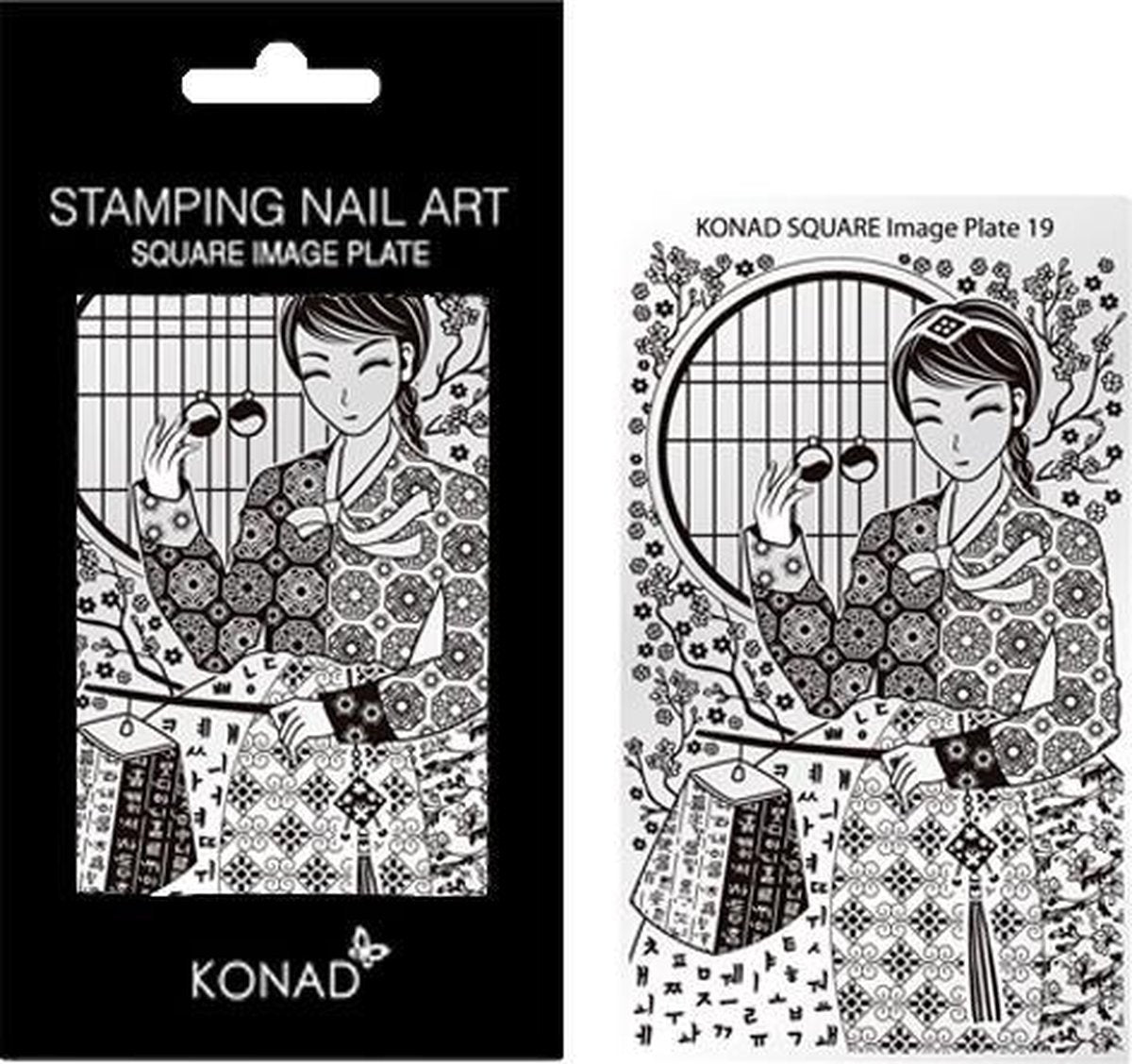 KONAD Square Plates 19 met verschillende stempel designs.