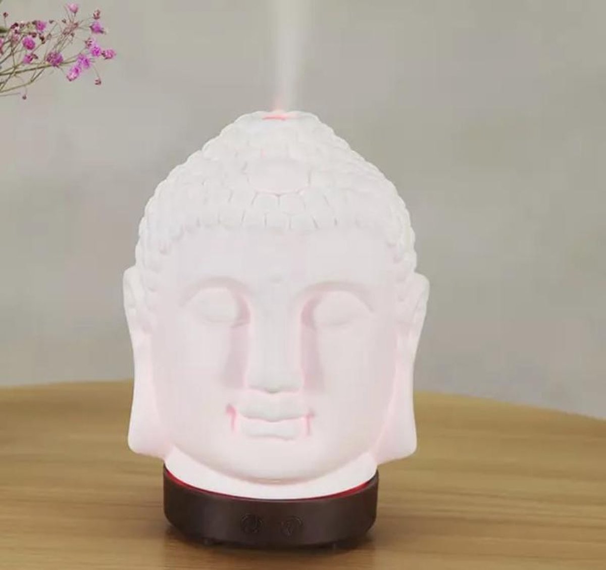 THANKSHARE Essentiële Olie Diffuser | Boeddha hoofd Luchtbevochtiger | Nachtlampje | Aromatherapie | Mist | Foger Maker | Essentiële Olie Diffuus voor Thuis | Donker Hout