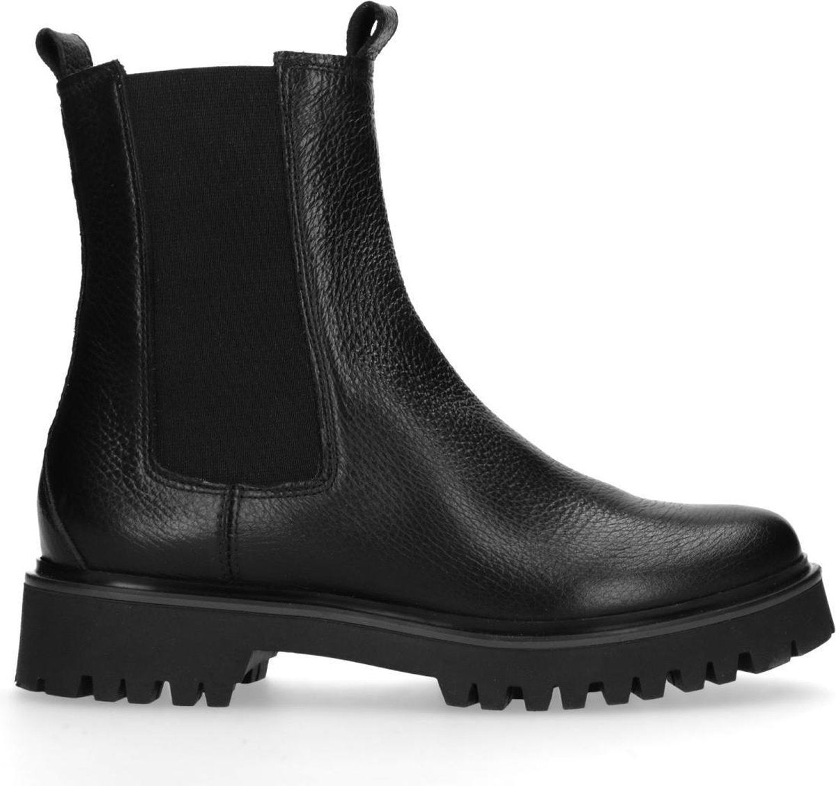 Manfield - Dames - Korte zwarte leren chelsea boots - Maat 39