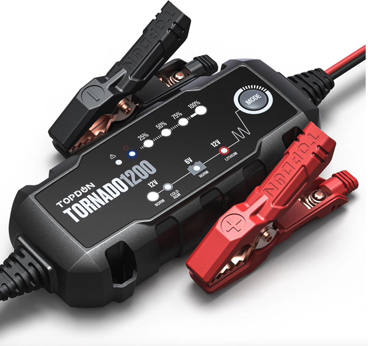 Topdon T12200 12V Acculader– 6V & 12V – Voor 6V/12V lood-acidand 12V lithium-zuur batterijen (LithiumBattery Lader)