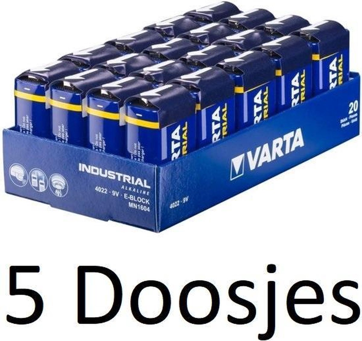 100 Stuk (5 Doosjes a 20 st) Varta industrial MN1604 9V E-Blok