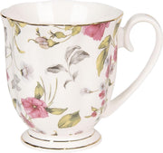 Clayre & Eef Servies Mok 11*8*9 cm / 200 ml Wit Porselein Bloemen Rond Beker Koffiemok Kopje