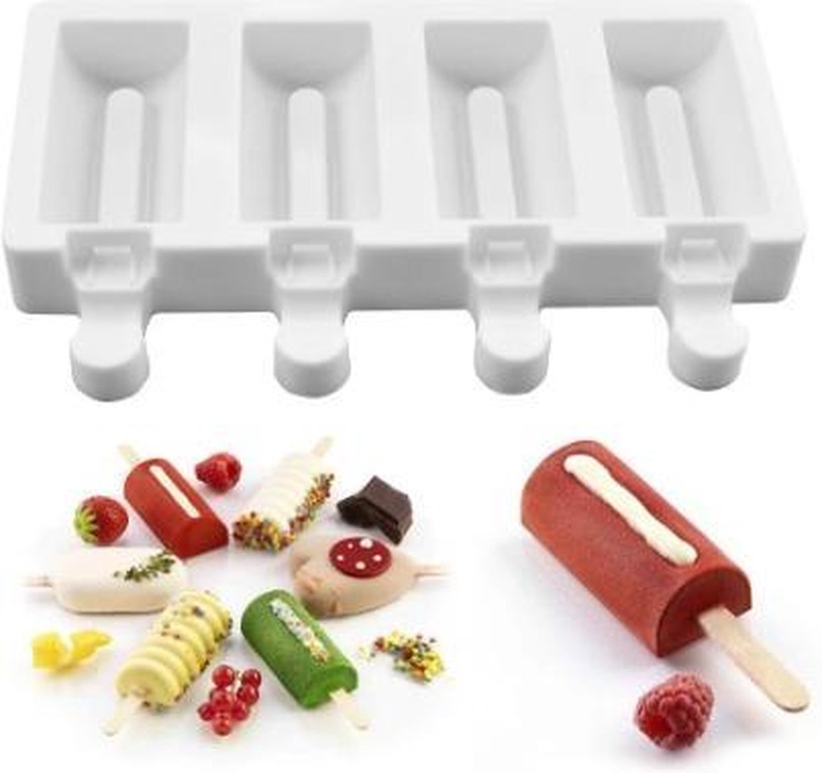 Sicklepop Mold Magnum Siliconen Bakvorm -  Popsickle - Magnums Maker - Ijs Maker - Ijs mold - Chocoladevorm - Bakvormen - Siliconen mal - Kleur Wit