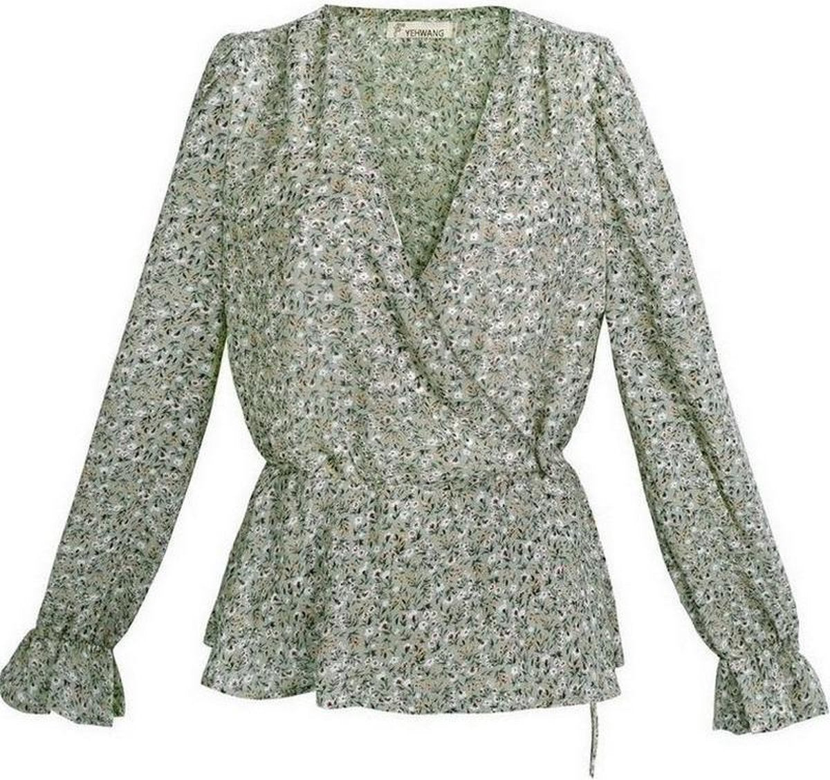 La Pèra Blouse Bloemen Vrouwen Groen blouse Dames - Maat M