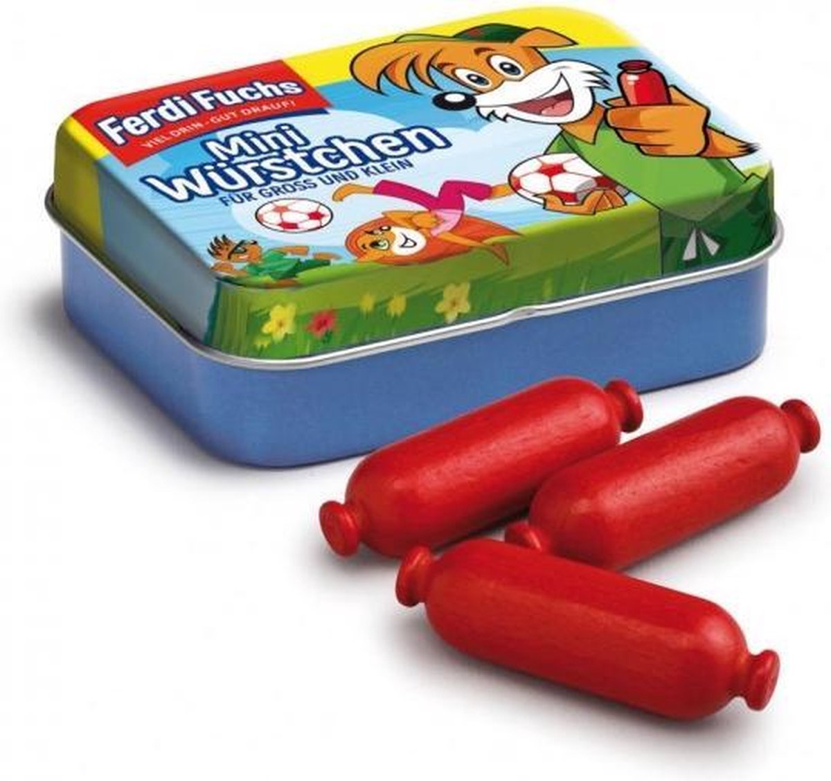 Erzi blikje met houten worstjes