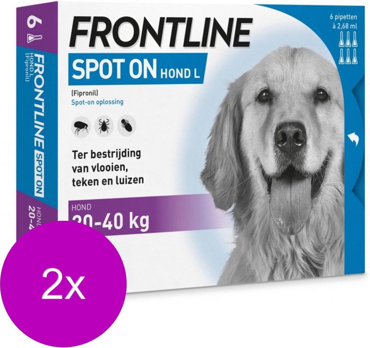 Frontline Spot On 3 Large Hond Large - Anti vlooien en tekenmiddel - 2 x 6 pip