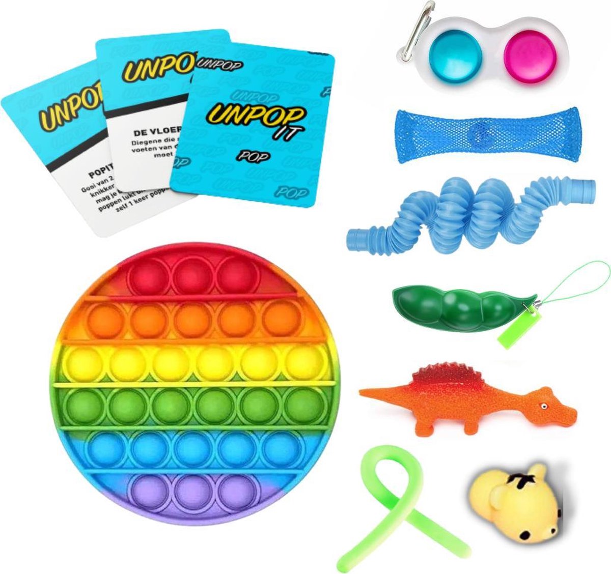 Fidget toys pakket® - Simple Dimple - Pop it - Pop tube - Monkey Noodle - Mochi - 9 stuks