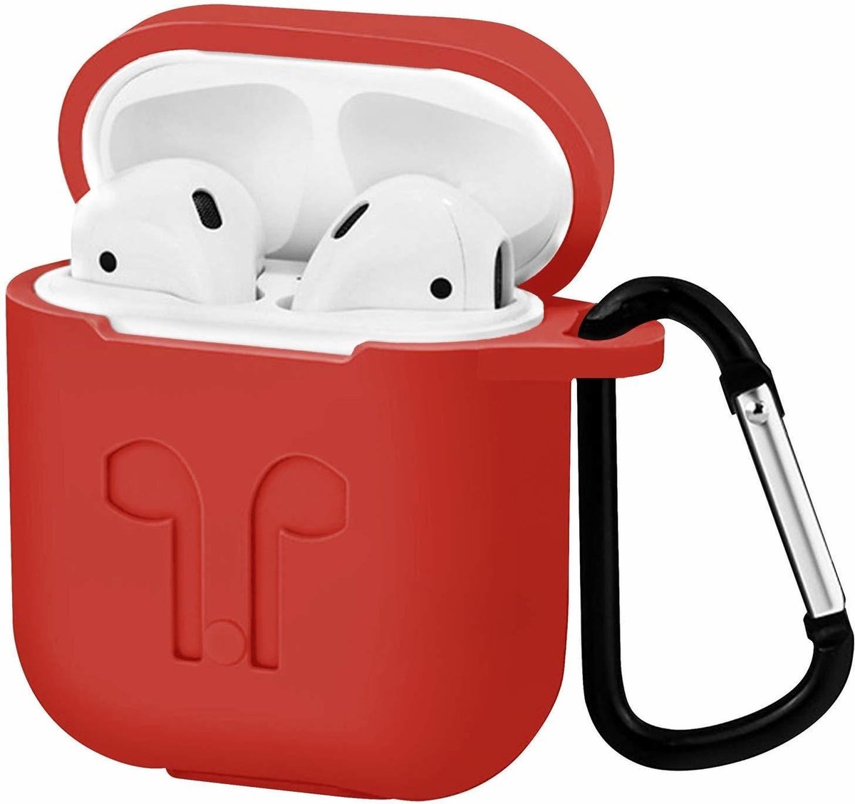 Apple Airpods Hoesje - Siliconen Airpods Hoes met Karabijnhaak - Case voor Airpods 1/2 - Rood
