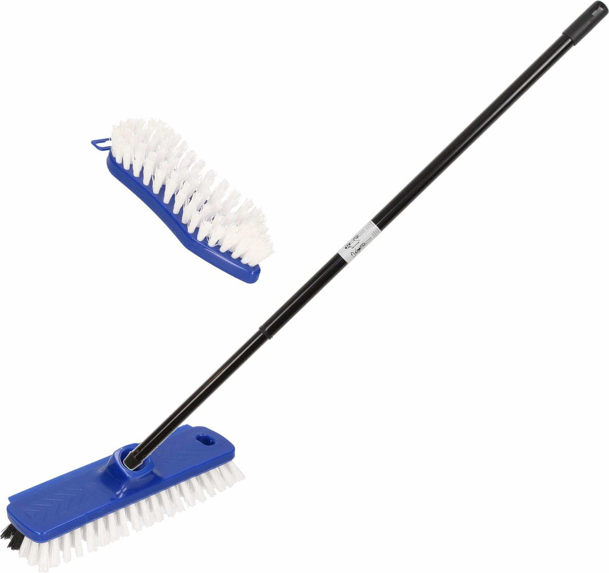 3-Delige schrobborstel set blauw met telescoopsteel 130 cm - Schoonmaak set kunststof schrobborstels