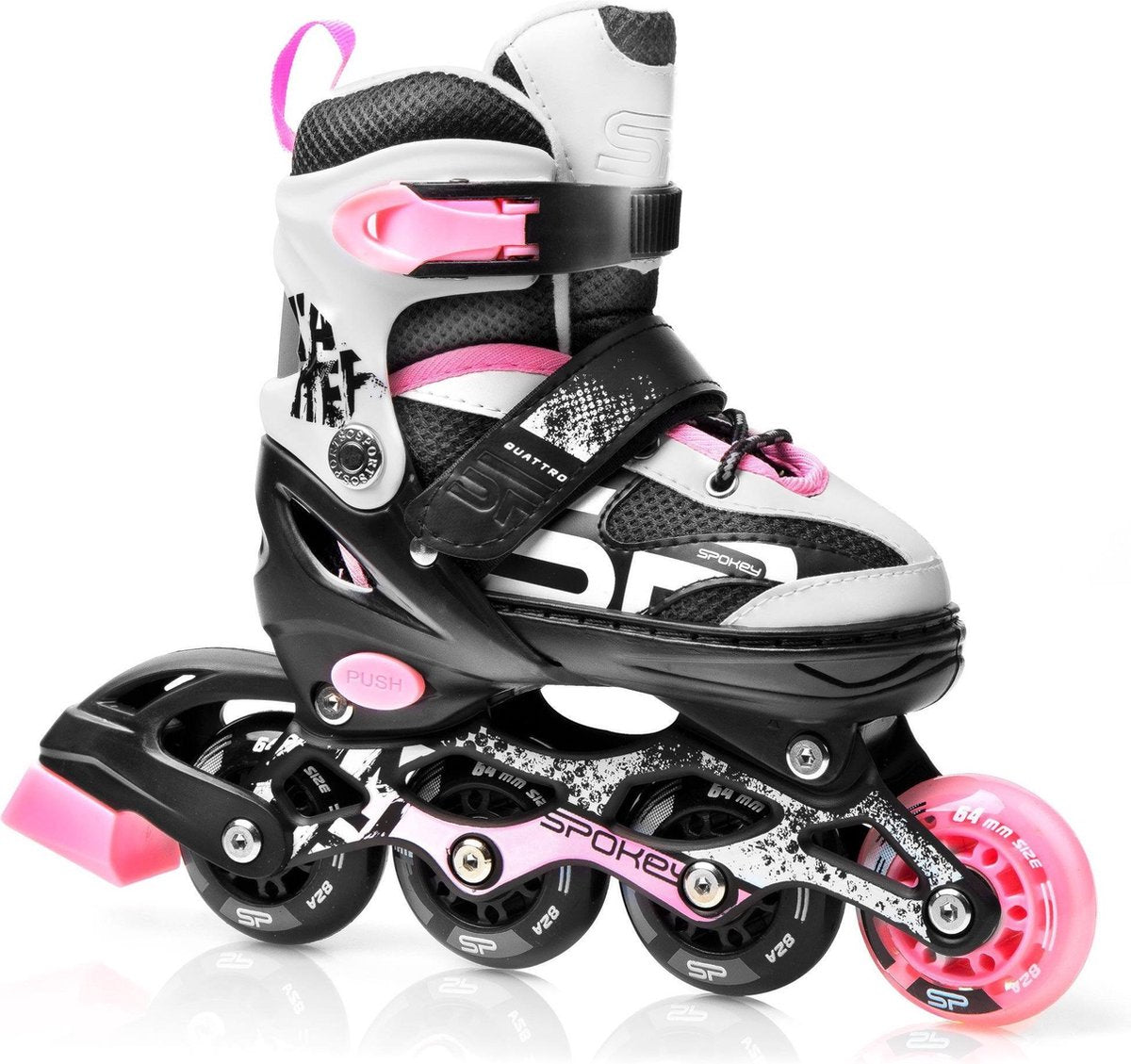 Spokey Quattro 4-in-1 Inlineskates - Maat 38-41 - Meisjes - Zwart - Wit - Roze