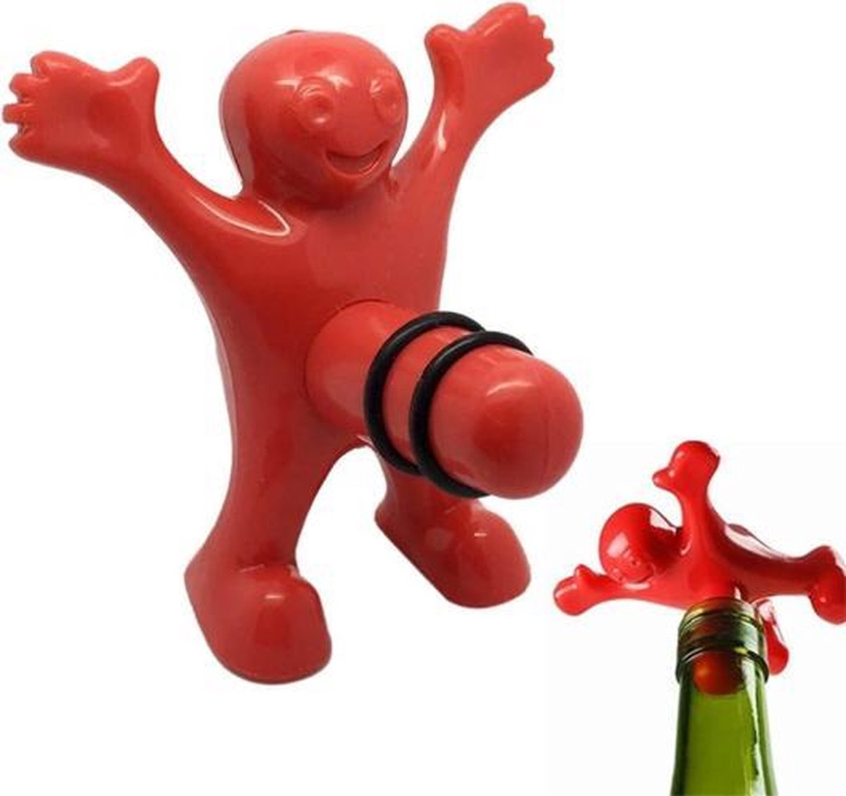 Doodadeals® | Happy Fred Wijnstop | Vacuüm Wijndoppen | Wijnfles Stoppers | Wijnstopper | Flessenstop | Wijnstop Grappig | Wijnstopper Vacuüm | Rood