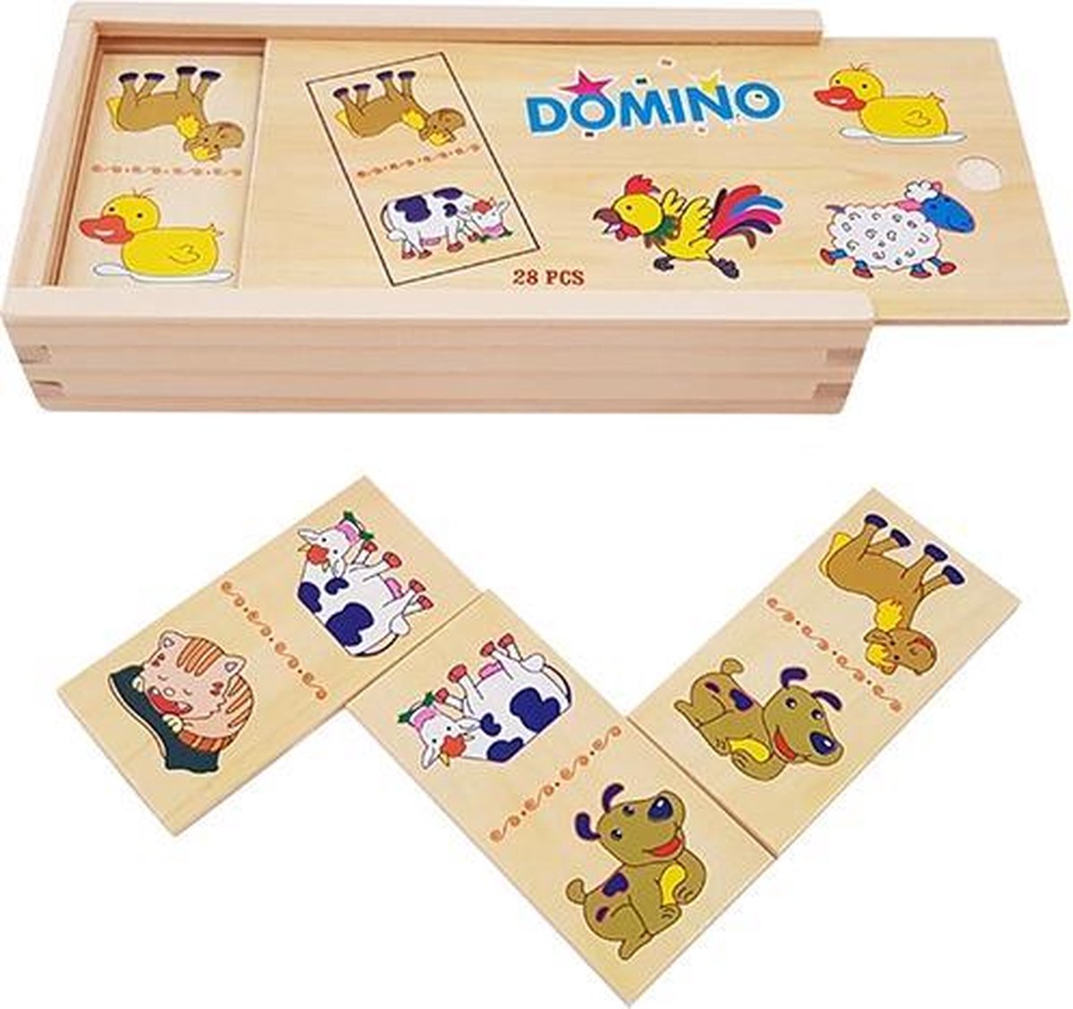 Houten domino spel boerderij in kist hout