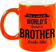 Worlds Greatest Brother cadeau koffiemok / theebeker neon oranje 330 ml