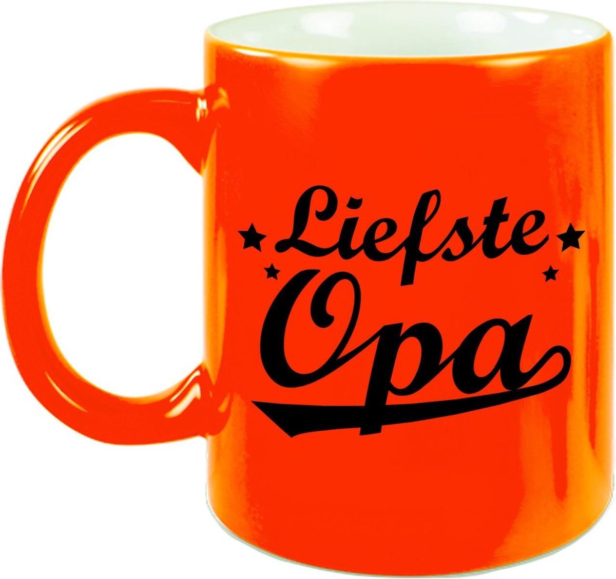Liefste opa cadeau mok / beker neon oranje met sterren 330 ml