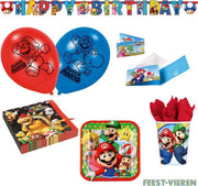 Super Mario Pakket uitdeelzakjes - slinger - uitnodigingen - ballonnen - servetten - bordjes - bekers