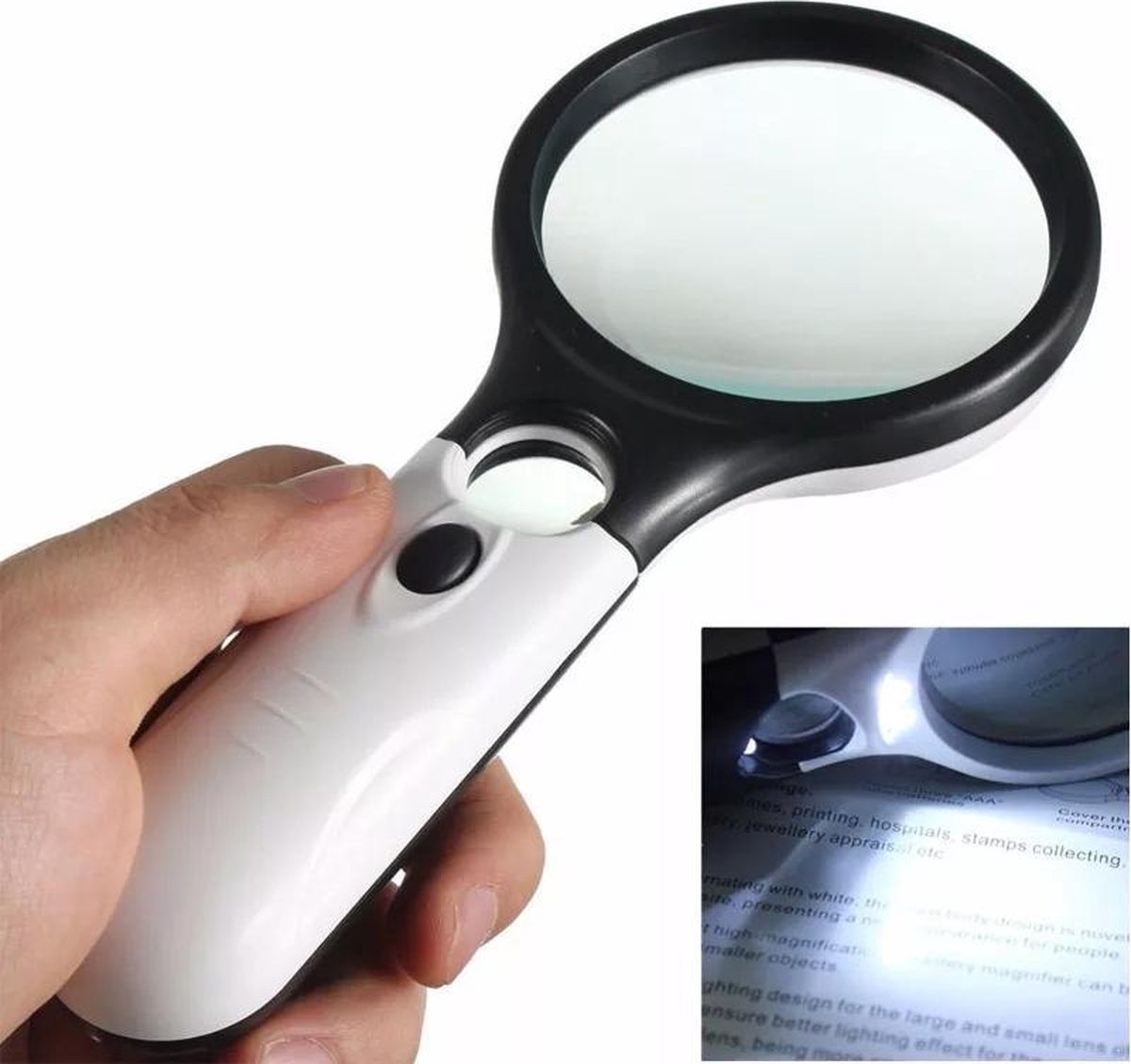 LOUZIR Handloep Leeslamp Met LED Verlichting - Hand Vergrootglas Loep Met Licht - Handloep voor slechtzienden