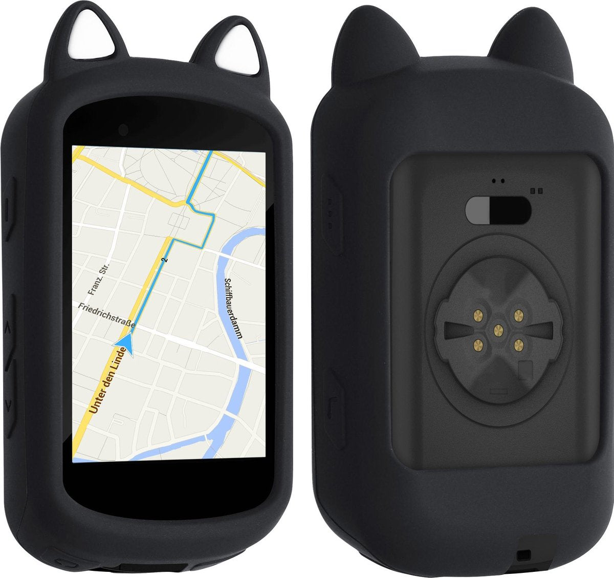 kwmobile hoesje voor Garmin Edge 530 - Siliconen hoes voor fietsnavigatie in zwart / wit - Kat design