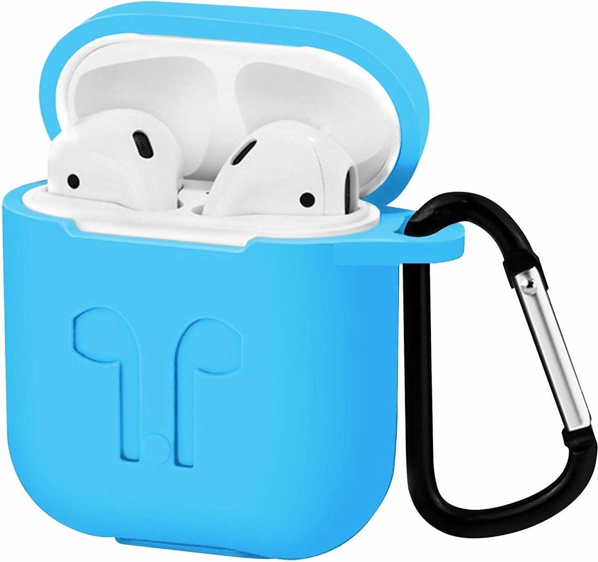 Apple Airpods Hoesje - Siliconen Airpods Hoes met Karabijnhaak - Case voor Airpods 1/2 - Licht Blauw