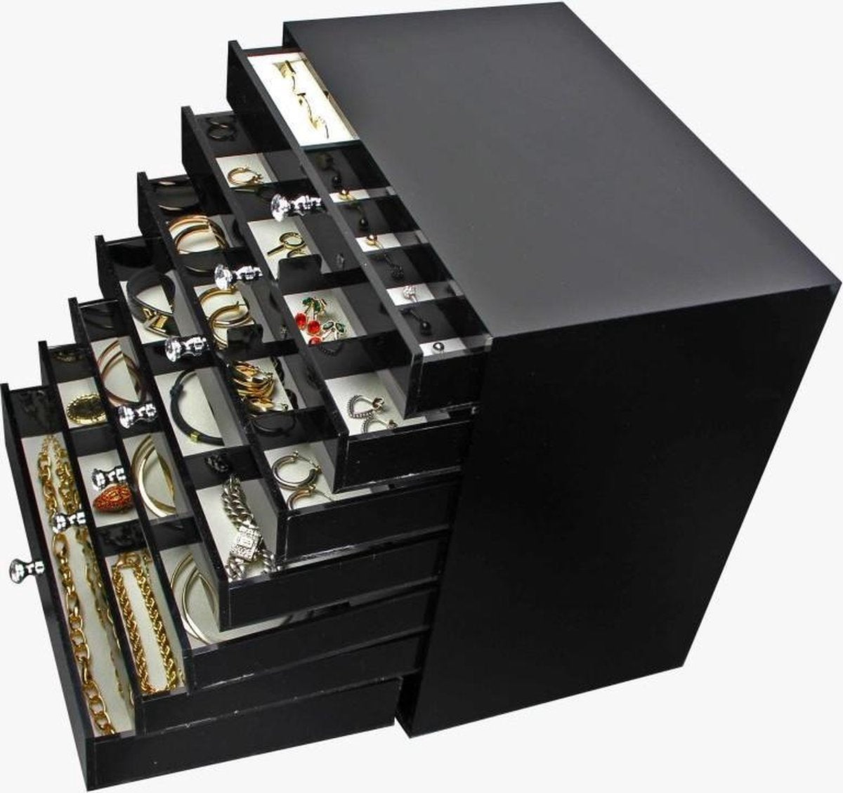 Sieradendoos Rosa | Zwart | Acryl | Sieraden organizer | Jewellery organizer | Sieraden opbergen | Opberg box | Organizer | Velvet onderkant | Ringen display|  Jewelery organizer | Jewellery box | Jewelery box | Sieradenbox | Organizer | Beautybox |