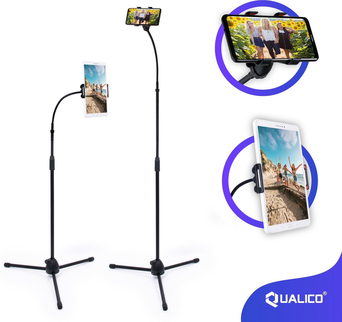 Universeel Tablet & Smartphone Statief tot 175 cm Hoogte - Dé Standaard Telefoon houder - Tripod & Staander voor Ipad