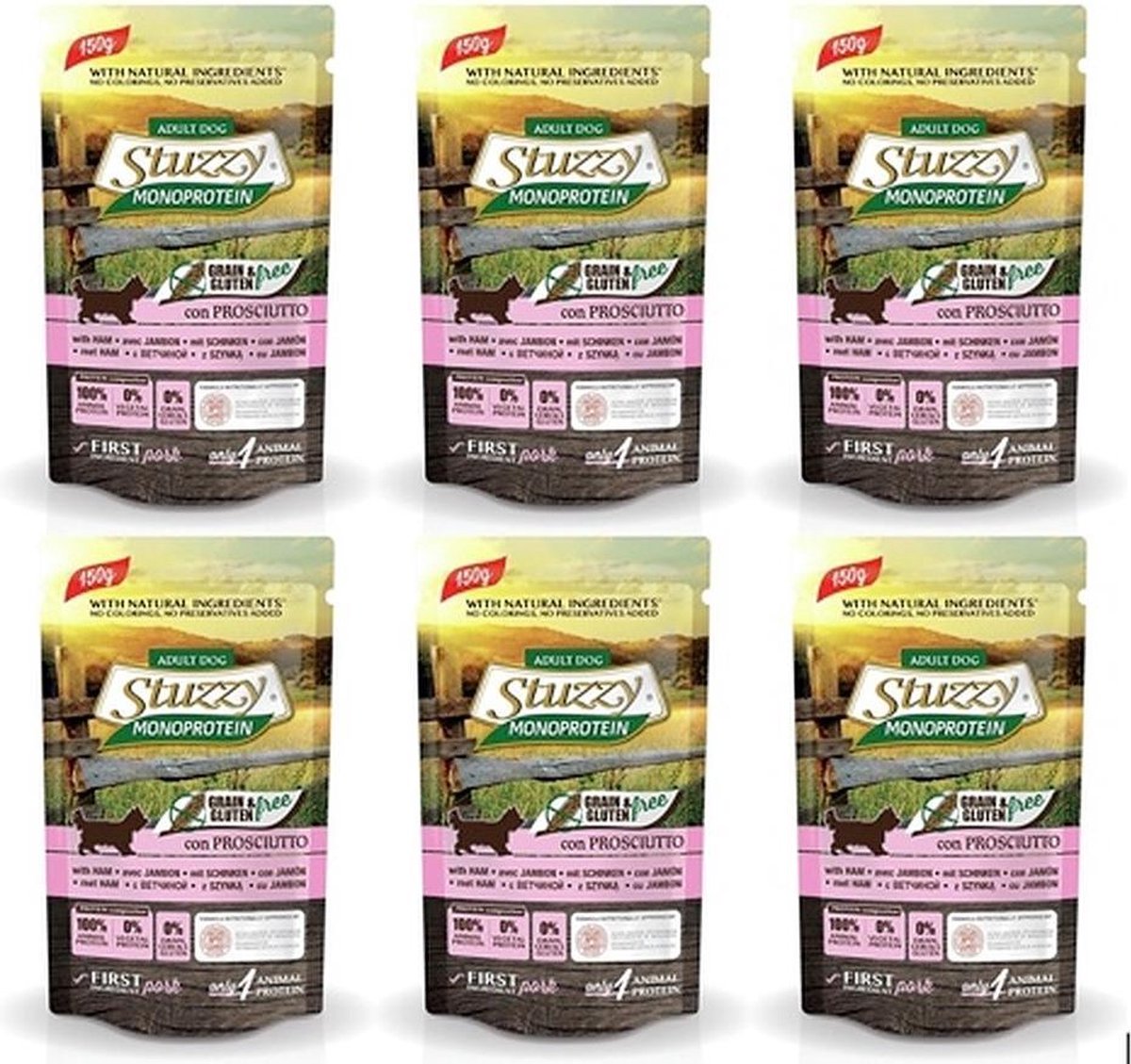 Hondenvoer - Stuzzy Dog HAM - Graanvrij Natvoer - Volledig voer - 6 x 150gr