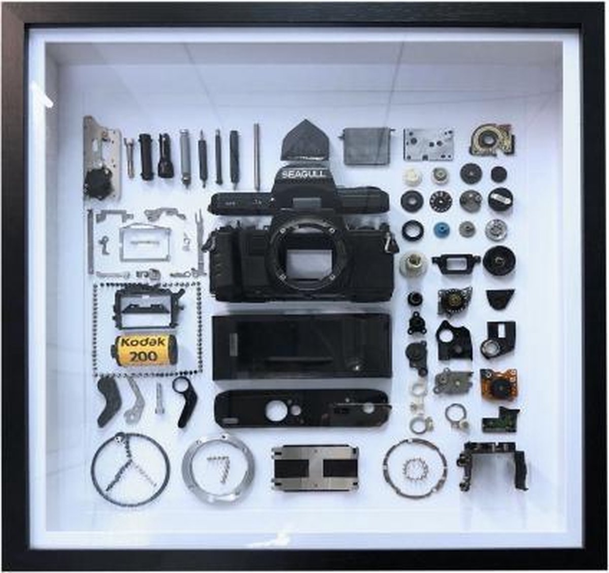 Niet-werkend display Mechanische 3D-filmcamera Montage van vierkant fotolijstje Demonteer de fotolijst