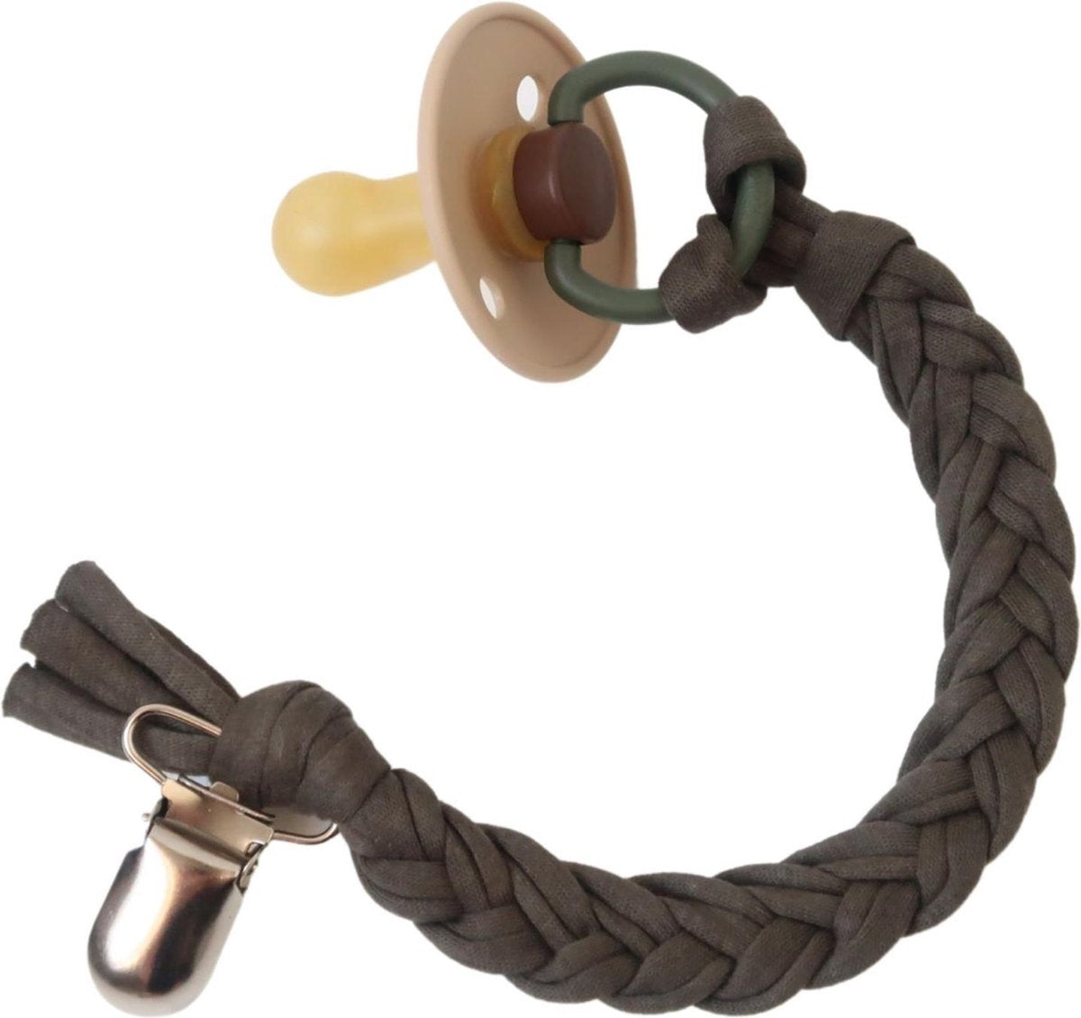 Frigg set speenkoord - Acorn T2 | 6 tm 18 mnd | LOVEissue speenkoord gevlochten katoen|Army groen