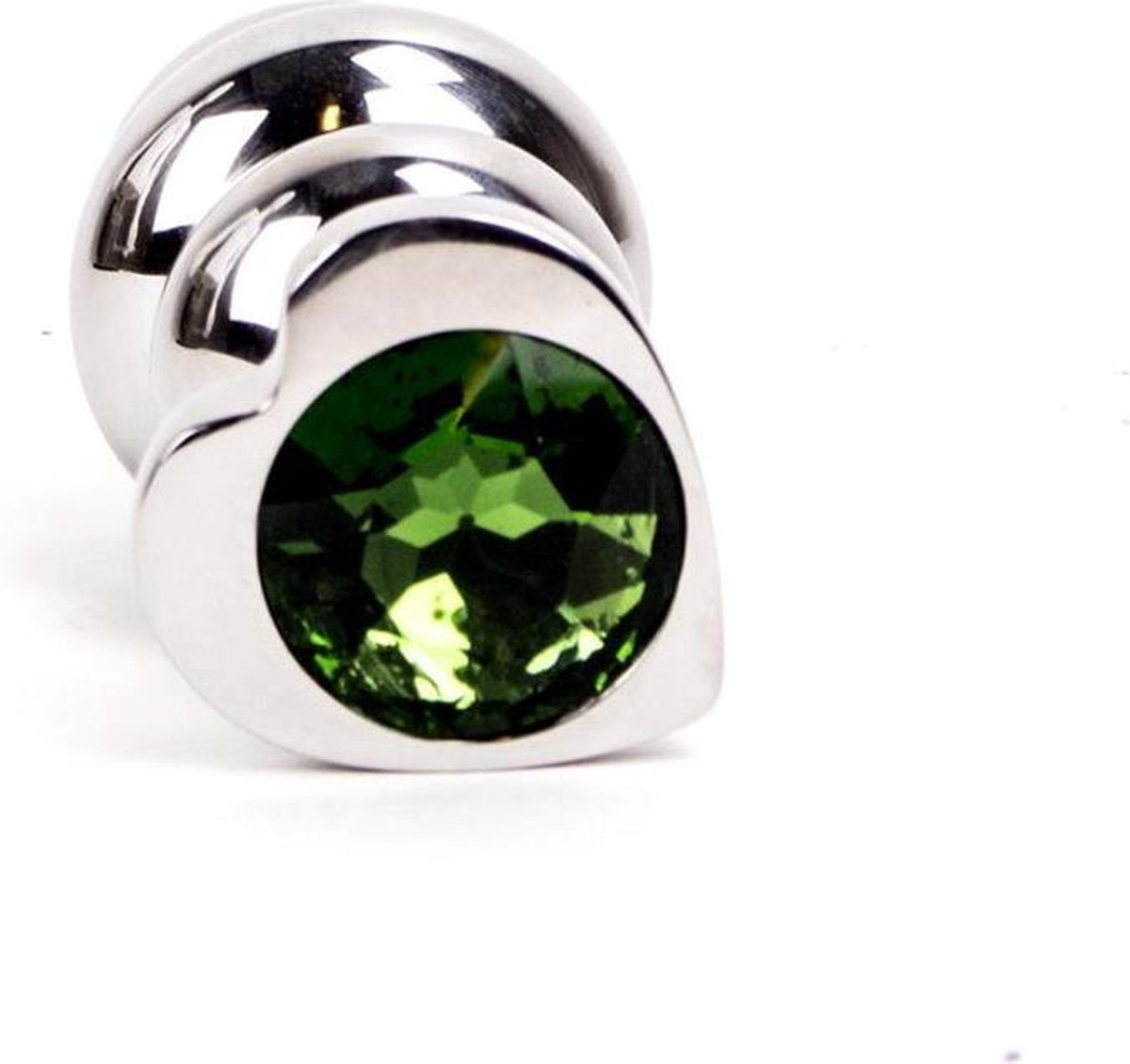 Buttplug geribbeld RVS met diamant in hartvorm - groen