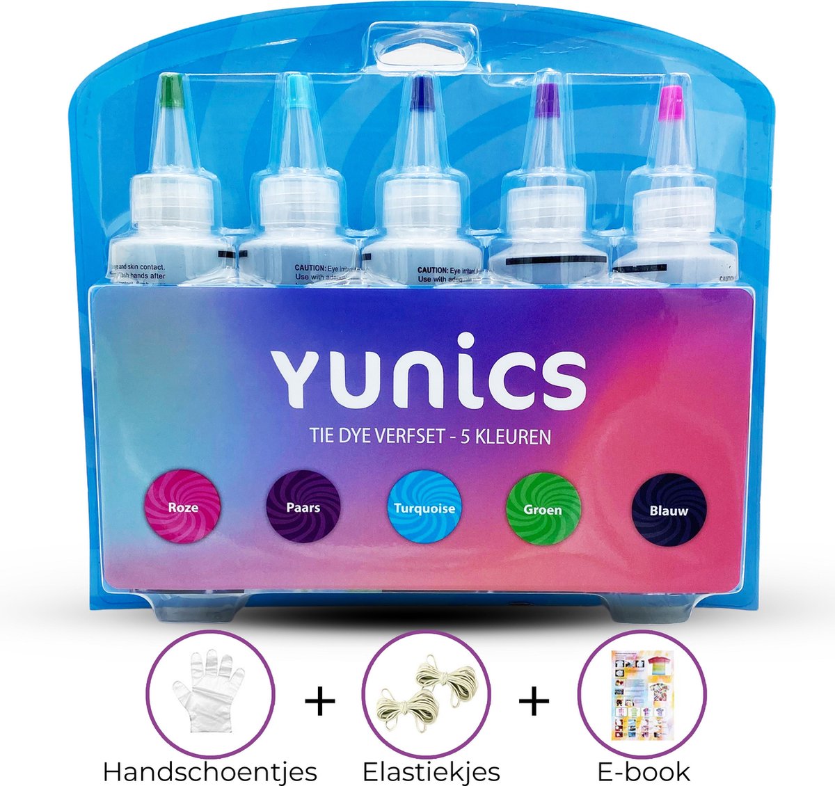 YUNICS® Tie Dye Kit - M - 5 kleuren - 120ML - Tie Dye Set - Tie Dye Verf - Textielverf - Complete Set - Inclusief Elastieken & Handschoenen - Inclusief Nederlandstalige Handleiding - Roze