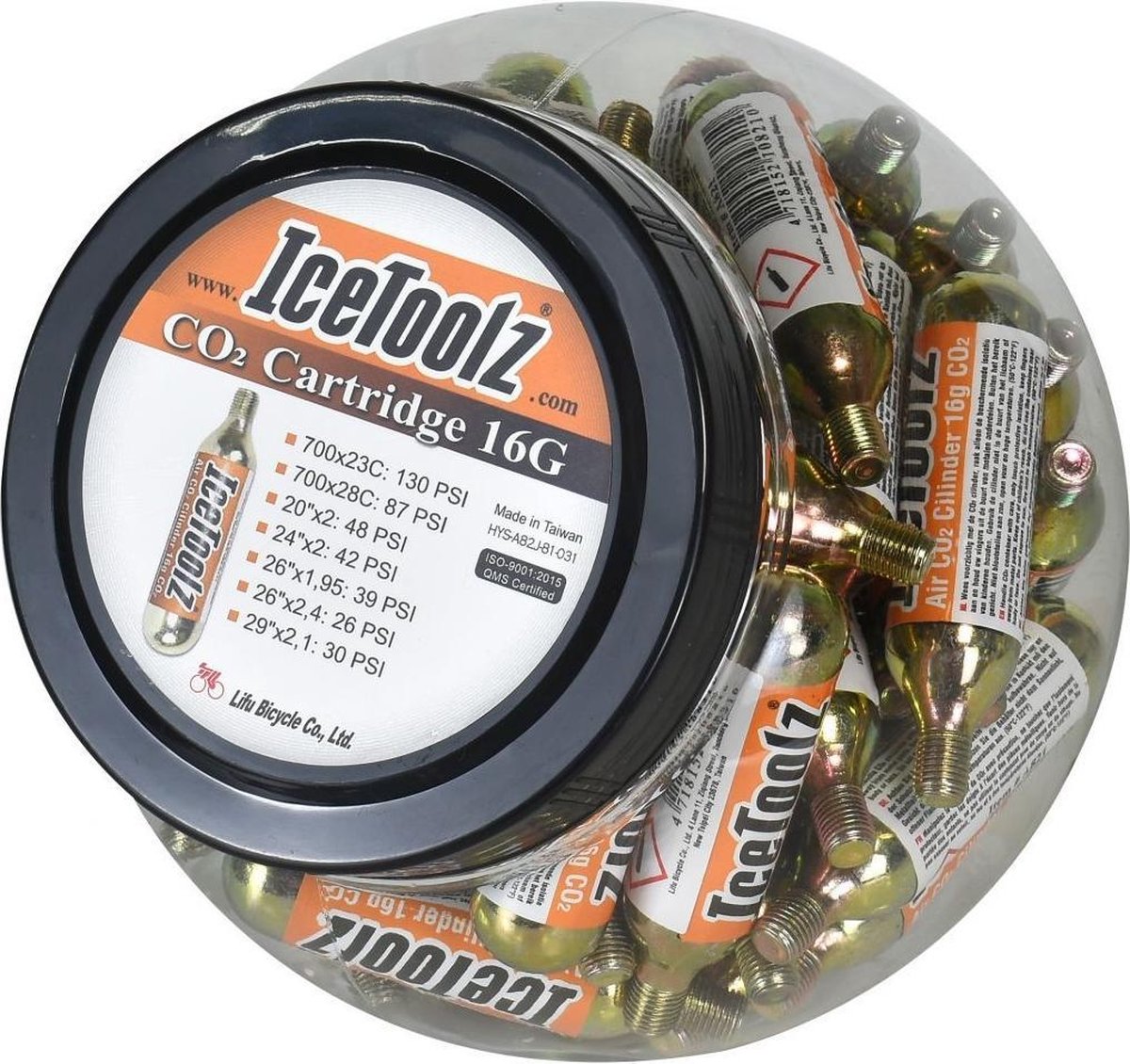 CO2 patronen 16 gram met schroefdraad IceToolz A821 (pot van 50 stuks)