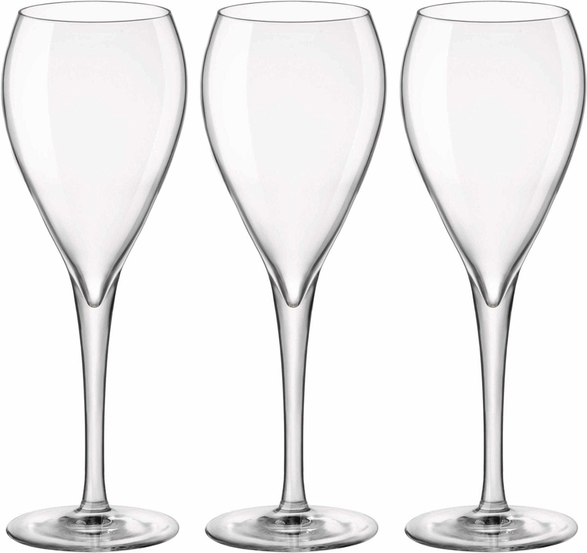 12x Stuks champagneglazen van glas 150 ml  - Glazen op voet voor Champagne/bubbels of Cava