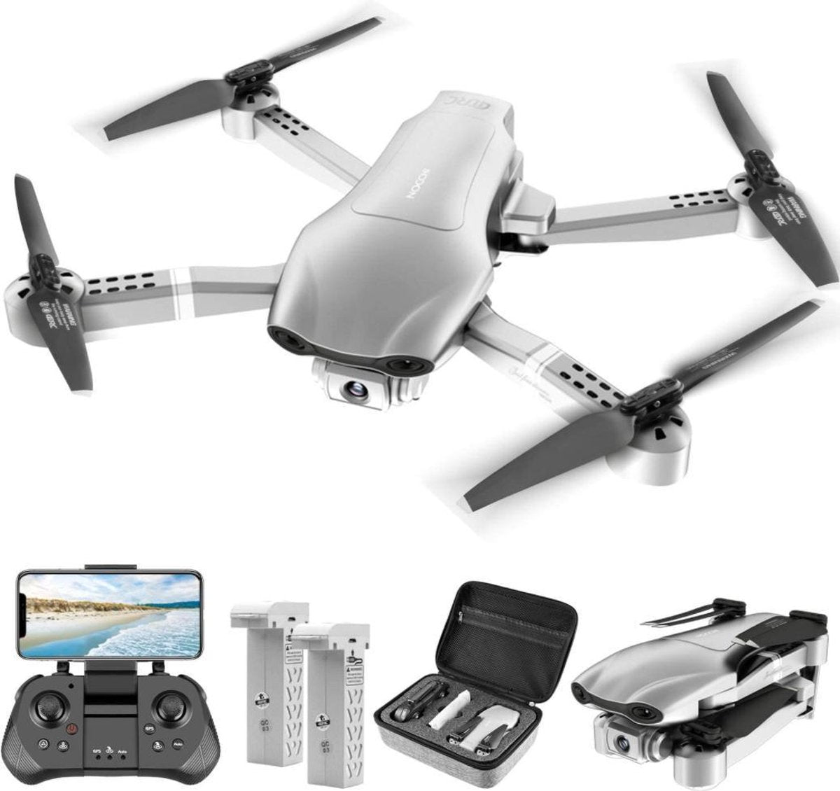 LUXWALLET Nocchi 4D - 30 KM/h - 230 Gram - 2.4Ghz WiFI Drone (100-300 meter) - 4K Camera - Live Video + 2 Accu + Opbergcase
