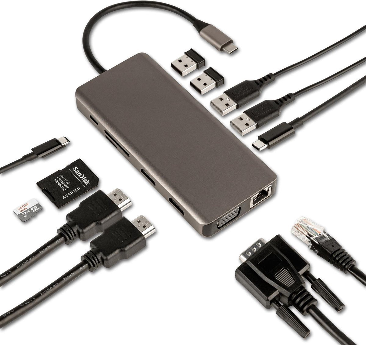 SBVR LV110 | 13 in 1 USB-C Adapter | 2* HDMI Dual-Display 4K@30Hz) | USB-C PD | Screen Extender