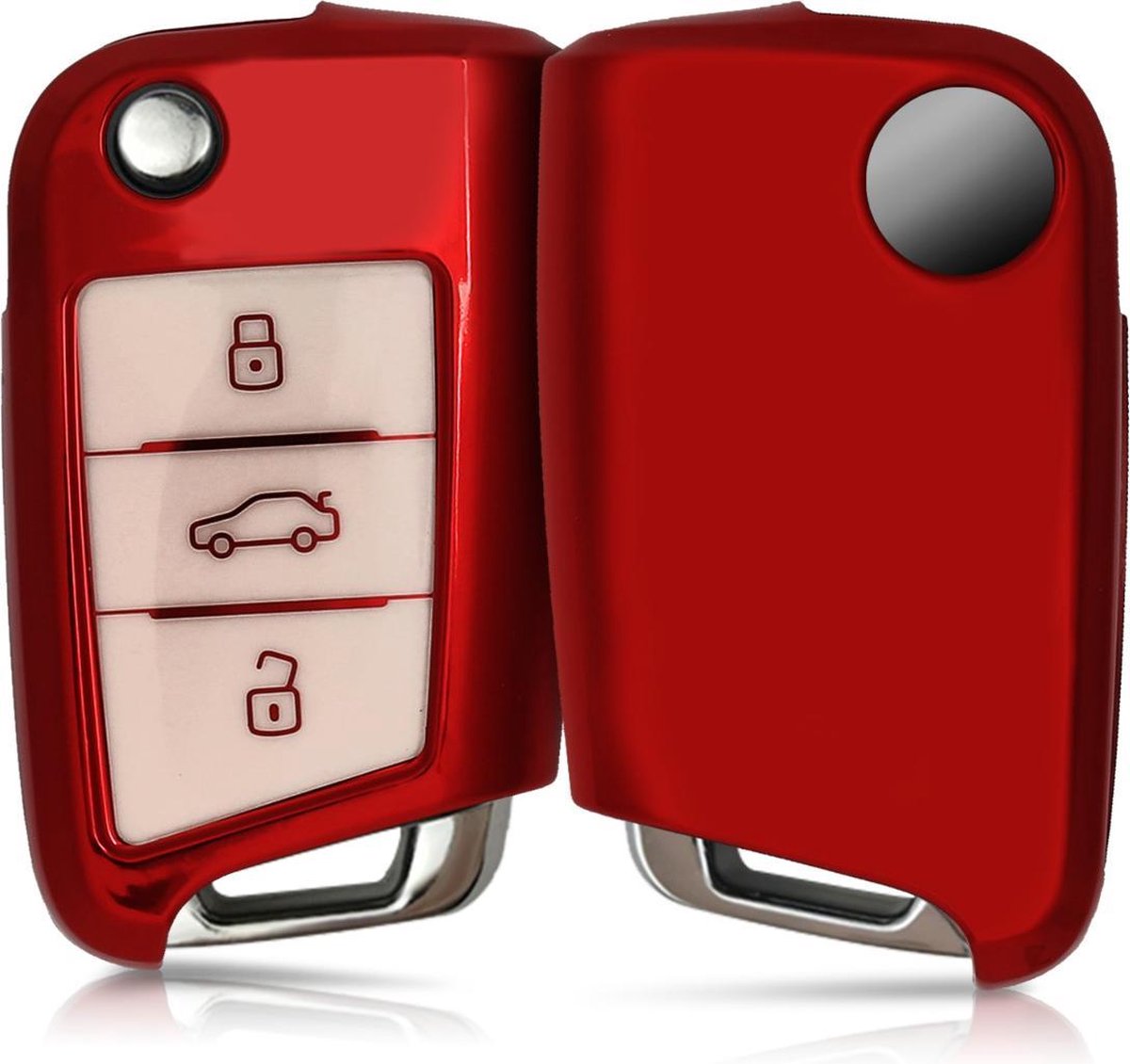 kwmobile autosleutelhoes voor VW Golf 7 MK7 3-knops autosleutel - TPU beschermhoes in hoogglans rood / wit
