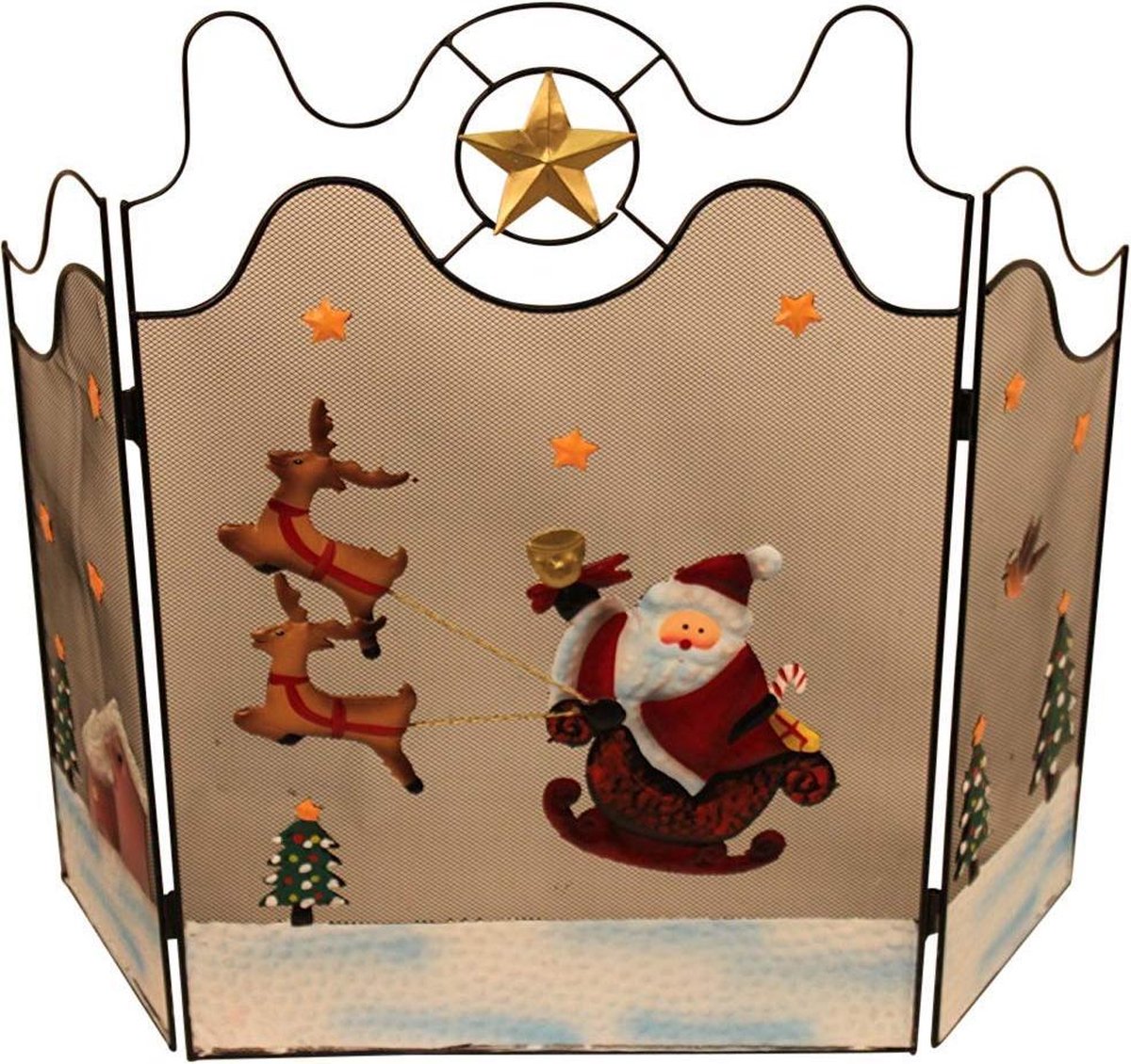 Decoratief Haardscherm met 3 panelen - Kerst - Rendier en Kerstman