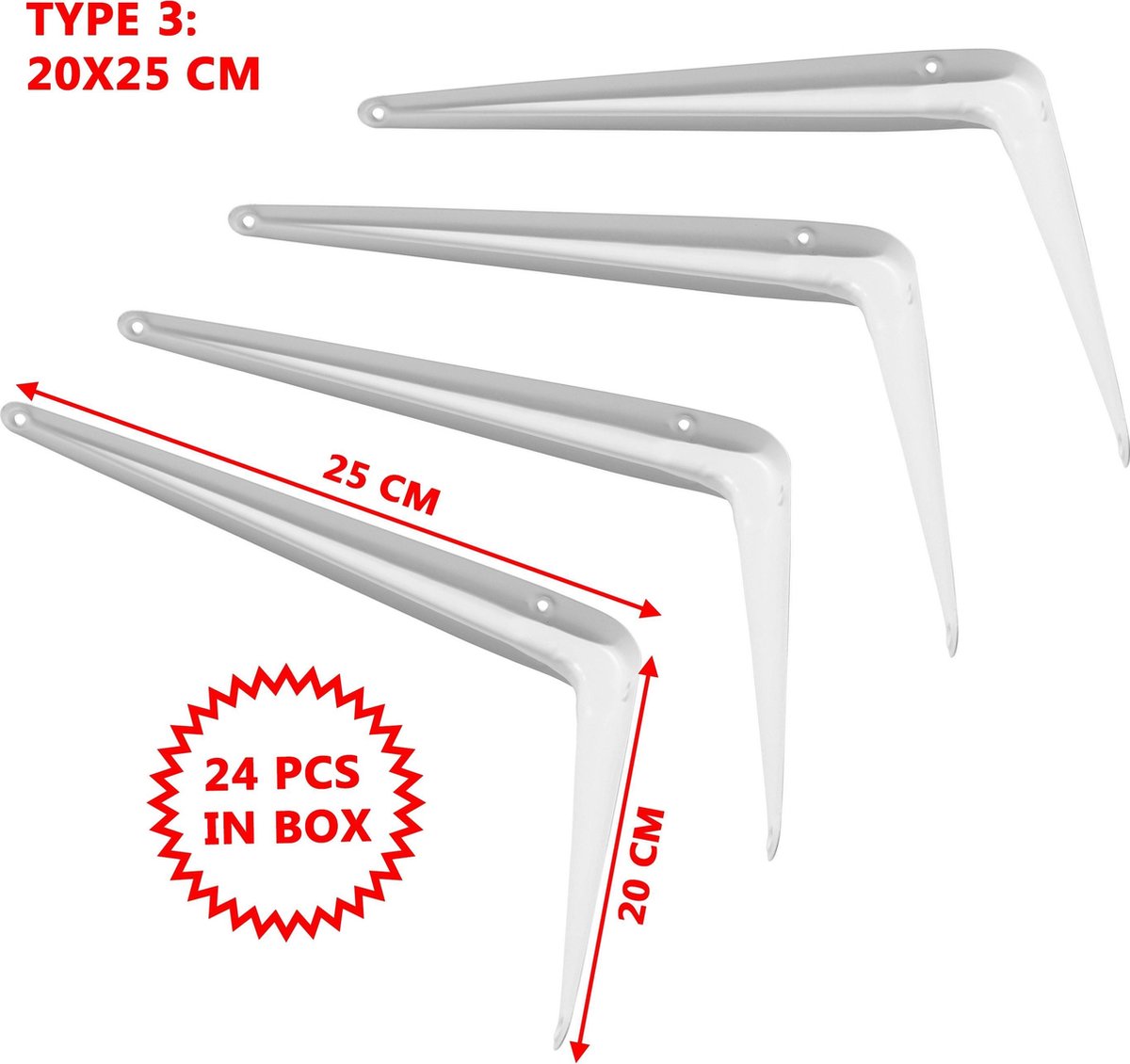 Set van 24 metalen plankendragers (type 3