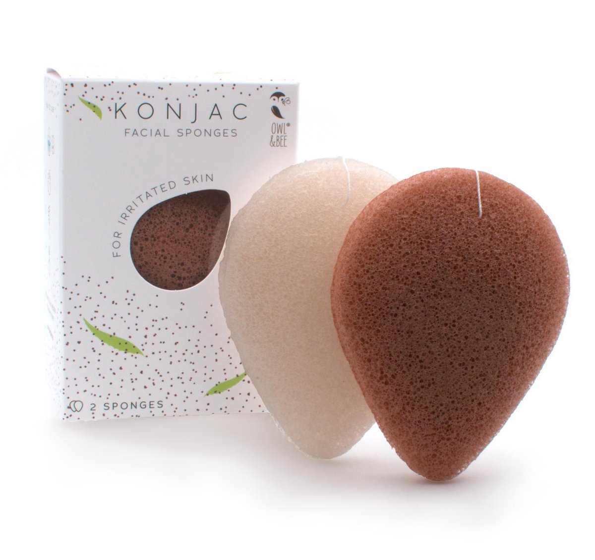 Owl & Bee® Konjac facial sponges - Gezichtssponzen - Voor de geïrriteerde huid - 2 pack - Vegan gecertifieerd