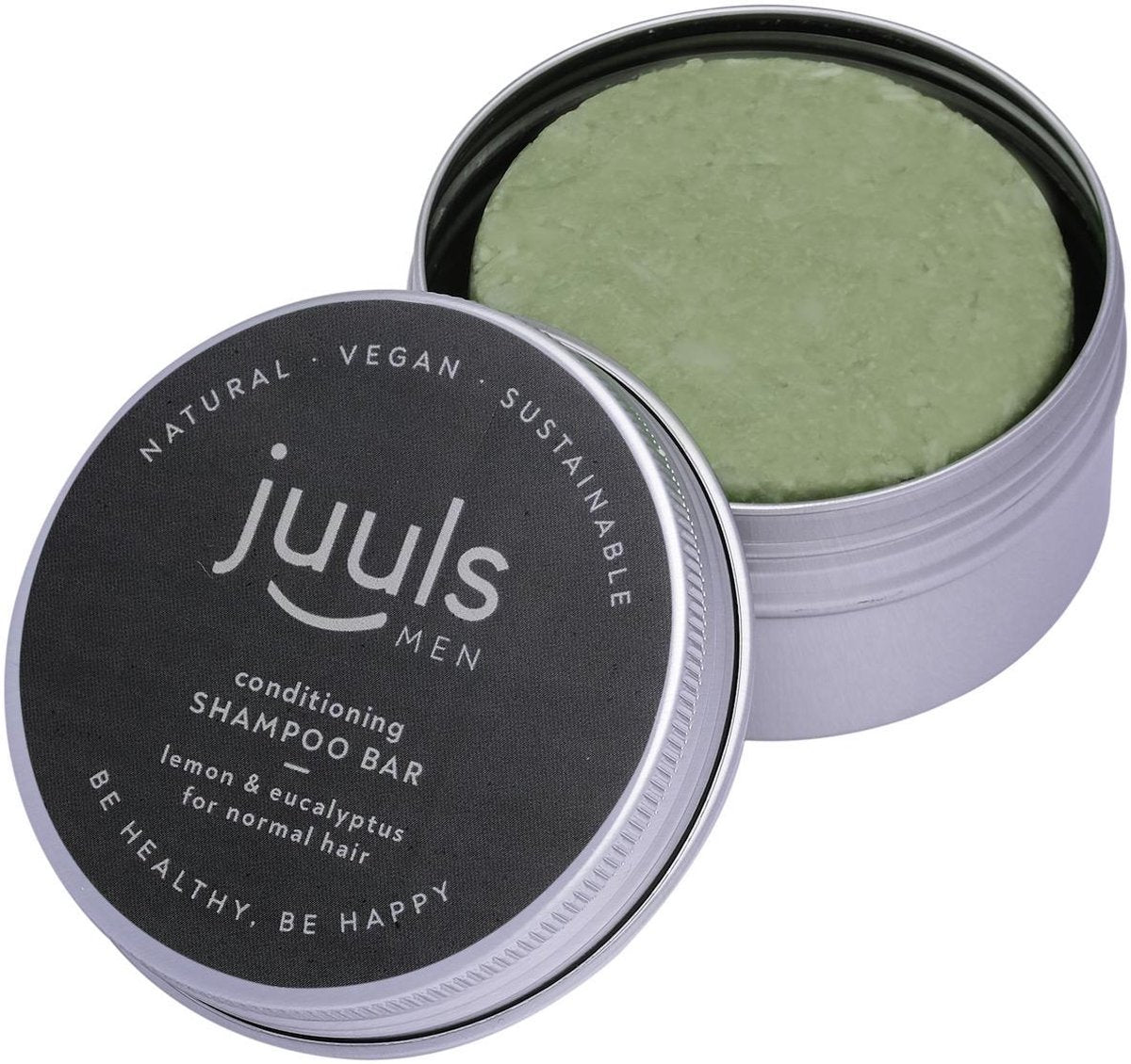 Juuls Vegan Care - Shampoo Bar In Blik - Lemon - Eucalyptus  - Mannen Haar - Zonder Sulfaten - Zonder Parabenen - Natuurlijk - Voor Meer Glans - Vermindert Roos - Gaat Jeuk Tegen -  Halal - Zero Waste - Duurzaam - Blik 75 gr - Gratis Verzenden