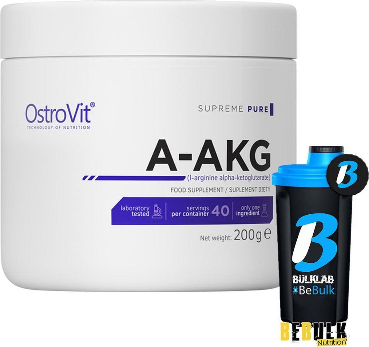 Aminozuren - AAKG Powder 200g OstroVit - Neutraal + GRATIS Bulk Shaker 700ml