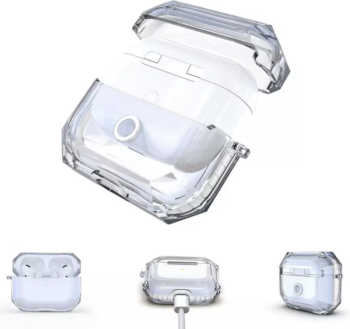 FOR - Airpods pro case - Transparant / Wit - Beschermhoes tegen vallen en stoten - TPU