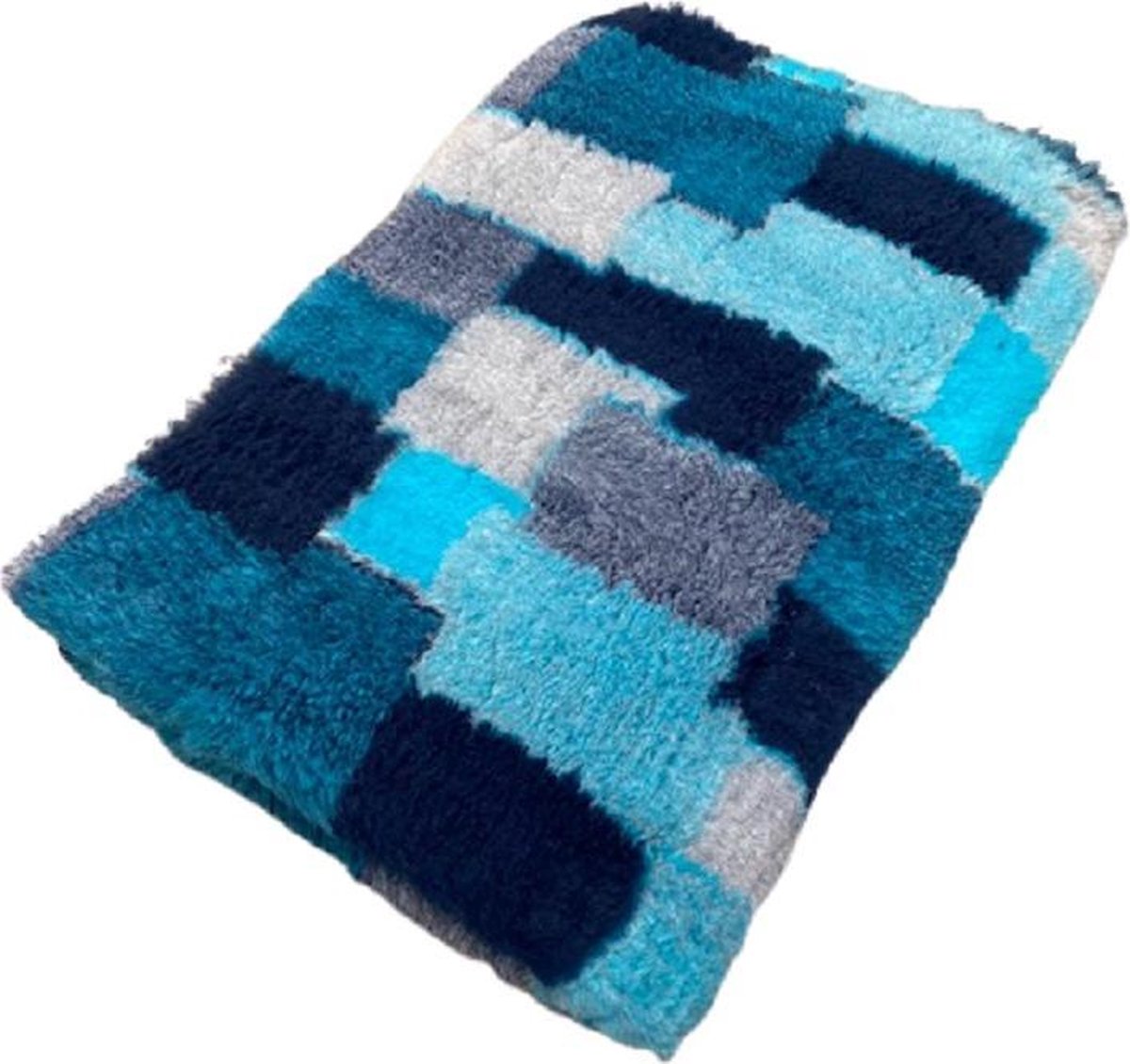 Vetbed - Hondenkleed - Dierenmat - Dierenkleed - Patchwork Turquoise Zwart Blauw Grijs latex anti slip 100 x 75 cm - Machine wasbaar