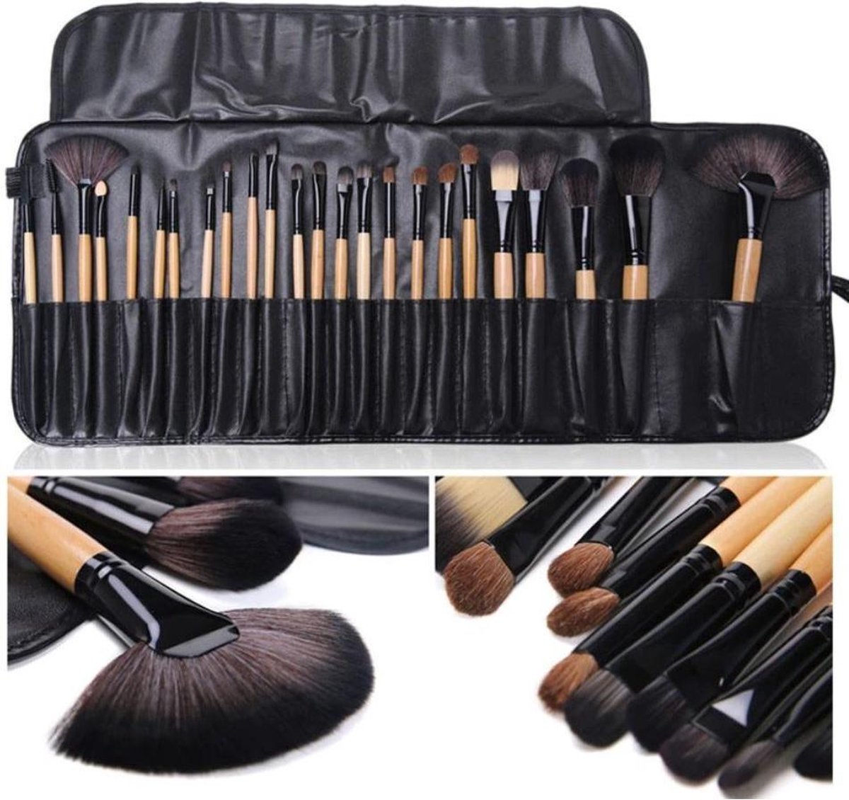 24-delige make-up kwasten set in lederlook etui