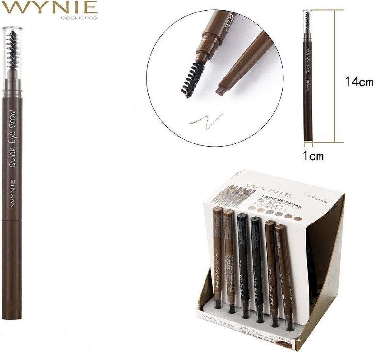 Wynie - Quick Eye Brow - Wenkbrauwpotlood met borsteltje - Licht Bruin/Light Brown  - Nummer 001 - 1 stuks