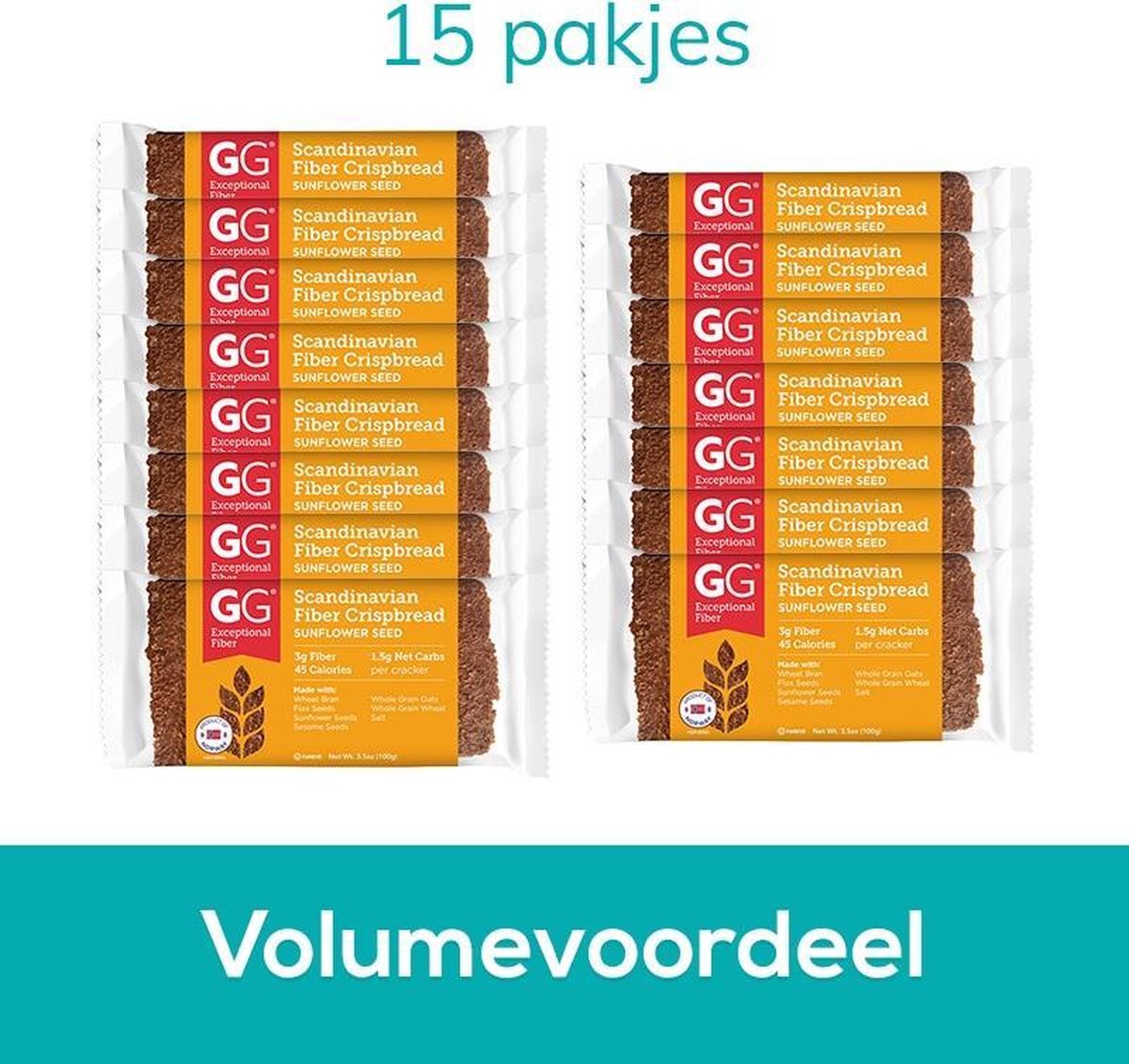 GG Bran | Crispbread Crackers | Lijnzaad & Zonnebloempitten | 15 stuks | 15 x 100g  | Eiwitrijke voeding | Koolhydraatarme Crackers   | Snel afvallen zonder poespas!