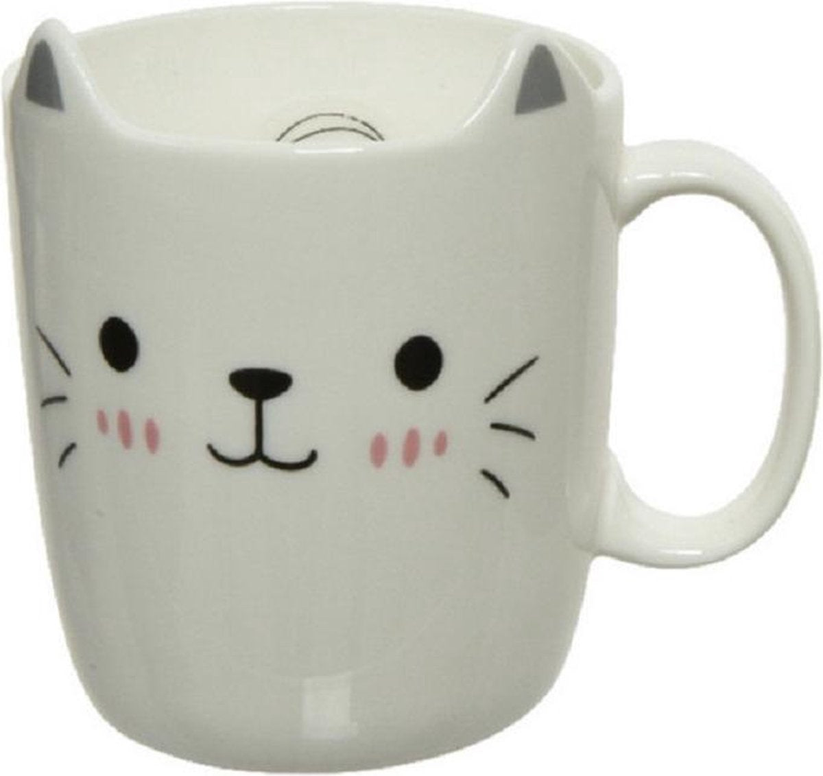 1x stuks Katten/poezen mokken wit/zilver 11 cm - Koffiemokken/theemokken/kindermokken/kinderbekers