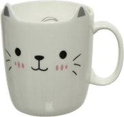 1x stuks Katten/poezen mokken wit/zilver 11 cm - Koffiemokken/theemokken/kindermokken/kinderbekers