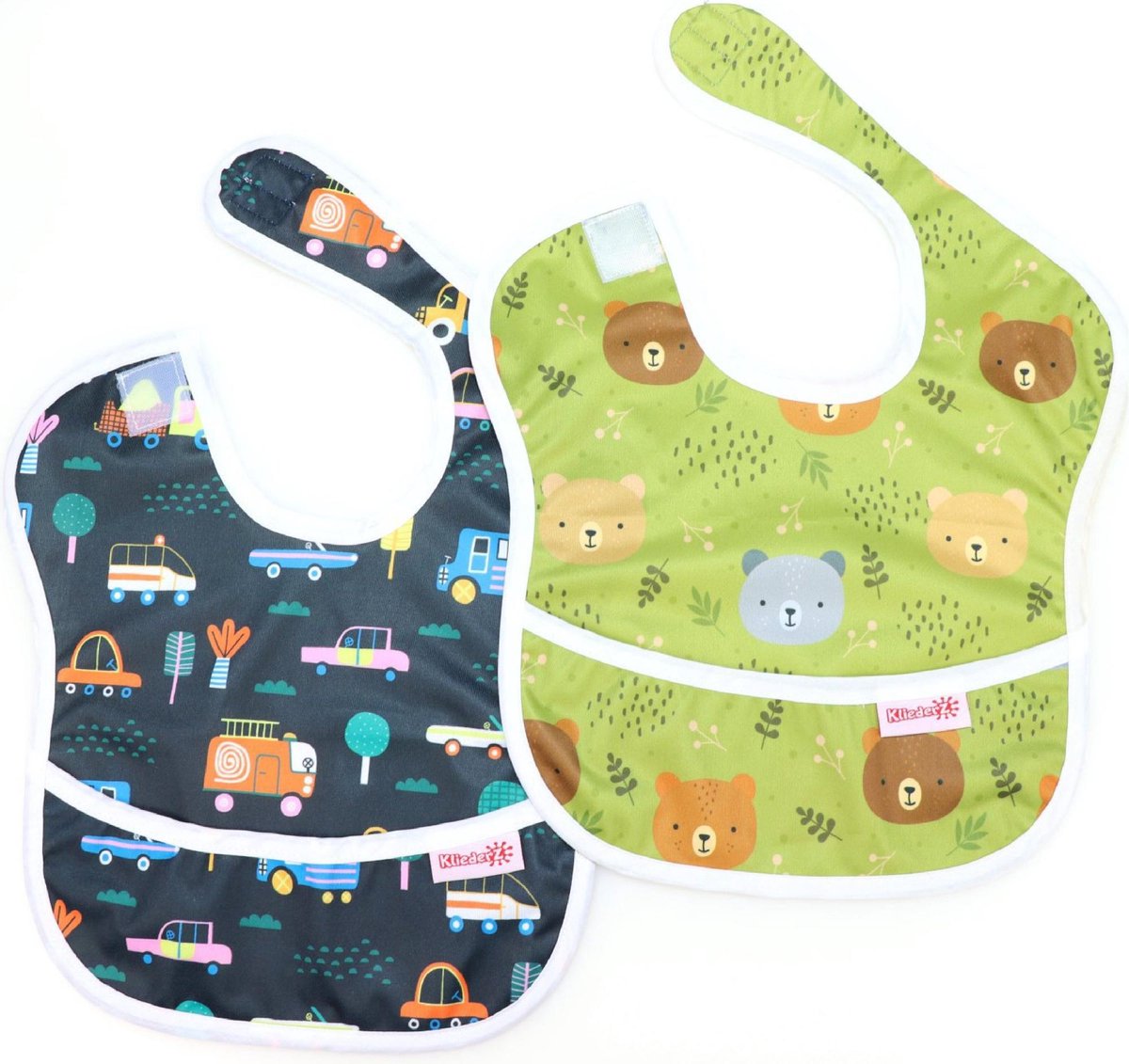 KliederZ baby eetslabbetje met opvangbakje | set 2 stuks slabber jongen | Kranig & Krachtig | FP04