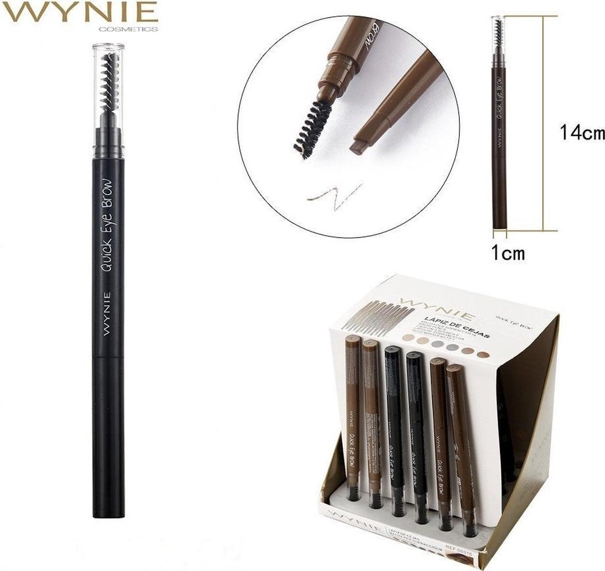 Wynie - Quick Eye Brow - Wenkbrauwpotlood met borsteltje - Zwart/Black  - Nummer 004 - 1 stuks